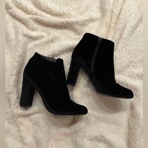 Velvet chunky heel booties
